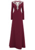 Long Sleeve Crystal Pearl Maxi Dress Burgundy