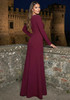 Long Sleeve Crystal Pearl Maxi Dress Burgundy