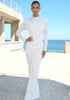 Long Sleeve Draped Structured Maxi Dress White