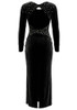 Long Sleeve Crystal Backless Maxi Velvet Dress Black