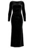 Long Sleeve Crystal Backless Maxi Velvet Dress Black