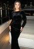 Long Sleeve Crystal Backless Maxi Velvet Dress Black