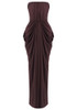 Strapless Draped Maxi Dress Brown