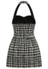 Halter Houndstooth Dress Black White