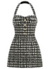 Halter Houndstooth Dress Black White