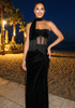 Strapless Mesh Insert Maxi Velvet Dress Black