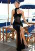 Strapless Mesh Insert Maxi Velvet Dress Black