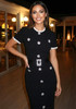Short Sleeve Crystal Button Midi Dress Black