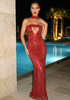 Strapless Crystal Sparkly Maxi Dress Red