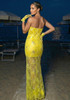 Strapless Embellished Lace Maxi Dress Yellow