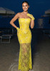 Strapless Embellished Lace Maxi Dress Yellow