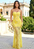 Strapless Embellished Lace Maxi Dress Yellow
