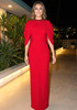 Crystal Neckline Draped Maxi Dress Red