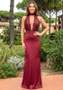 Halter Sequin Maxi Dress Burgundy