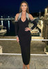 Halter Crystal Sleeves Midi Dress Black