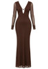 Mesh Long Sleeve Sparkly Maxi Dress Brown