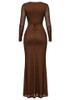 Mesh Long Sleeve Sparkly Maxi Dress Brown