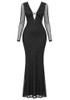 Mesh Long Sleeve Sparkly Maxi Dress Black