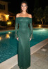 Long Sleeve Sparkly Bardot Maxi Dress Green