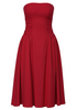 Strapless Ruched Detail A Line Midi Dress Red