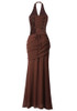 Halter Sequin Corset Maxi Dress Brown