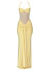Halter Mesh Insert Draped Maxi Dress Yellow