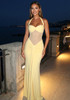 Halter Mesh Insert Draped Maxi Dress Yellow
