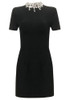 Short Sleeve Crystal Neckline Dress Black