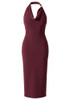 Halter Draped Design Midi Dress Burgundy