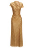Short Sleeve Draped Sparkly Midi Dress Gold
