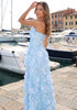 Strapless Floral Ruffle Maxi Dress Light Blue