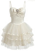 Crystal Detail Mesh Ruffle Dress Ivory