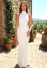 Halter Draped Backless Maxi Dress White