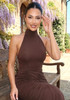 Halter Draped Backless Maxi Dress Brown
