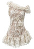 One Shoulder Bardot Floral Lace Dress Ivory