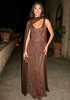 Mesh Insert Sparkly Maxi Dress Brown