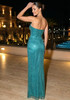 Strapless Sparkly Bustier Maxi Dress Turquoise 