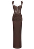 Lace Bustier Draped Maxi Dress Brown