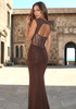 Lace Bustier Draped Maxi Dress Brown