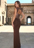 Lace Bustier Draped Maxi Dress Brown