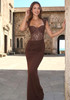 Lace Bustier Draped Maxi Dress Brown