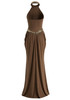 Halter Sequin Detail Draped Maxi Dress Brown