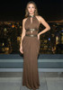 Halter Sequin Detail Draped Maxi Dress Brown