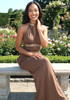 Halter Sequin Detail Draped Maxi Dress Brown