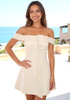 Ribbed Bardot A Line Dress Ivory