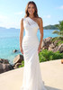 One Shoulder Draped Lace Maxi Dress White