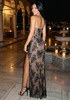 Strapless Embellished Structured Lace Maxi Dress Black