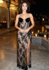 Strapless Embellished Structured Lace Maxi Dress Black
