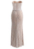 Strapless Pearl Sequin Structured Maxi Dress Nude