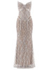 Strapless Pearl Sequin Structured Maxi Dress Nude